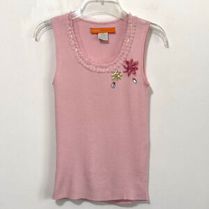 Cynthia Steffe Knit Tank Top XS Pale Pink Floral Scoop Tulle Neck Sleeveless